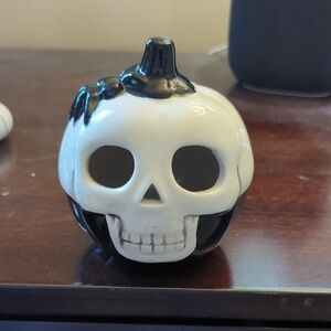 Black and White Skull Pumpkin Home Accent
